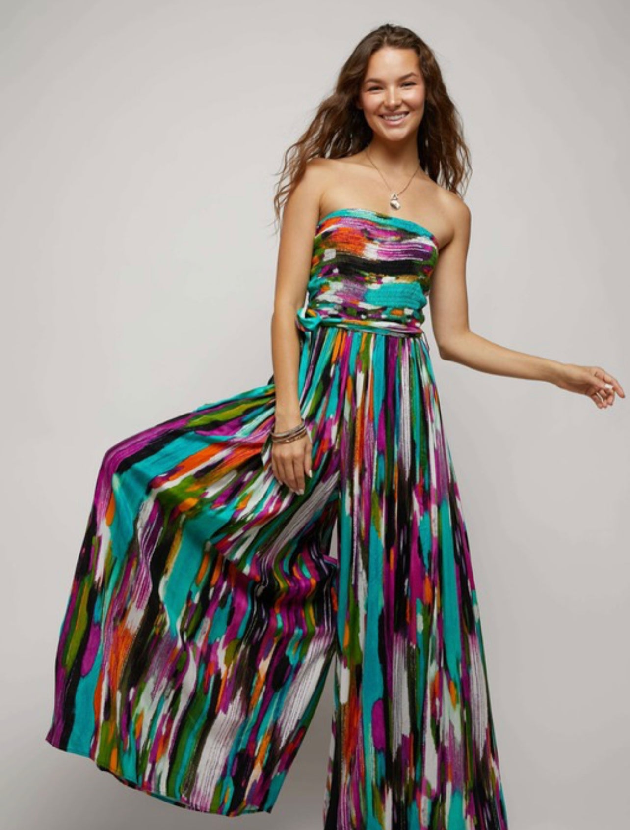 Multi Color Strapless Jumpsuit