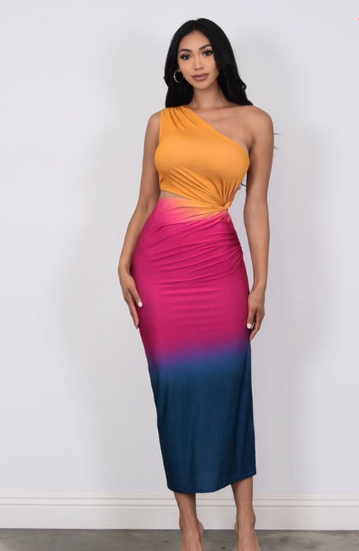 Ombre Print One Shoulder Mini Dress