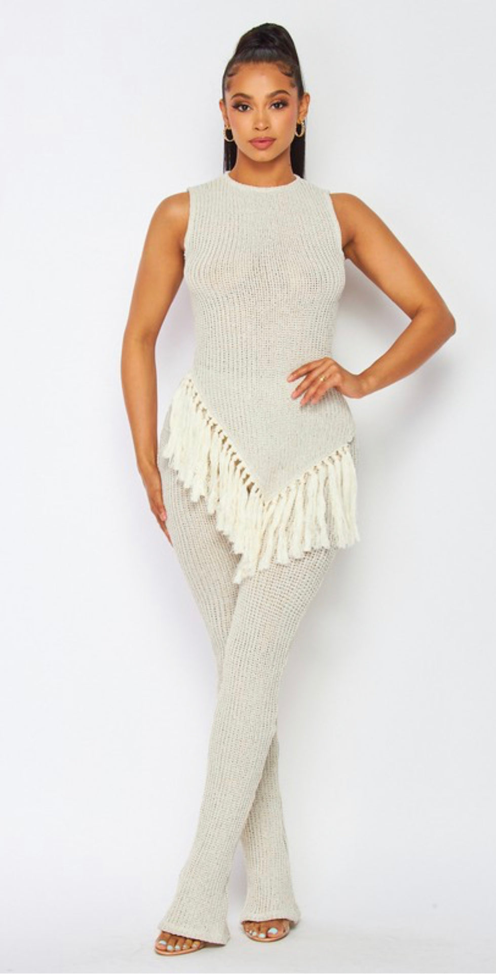 Fringe Detail Top+ Crochet Pants