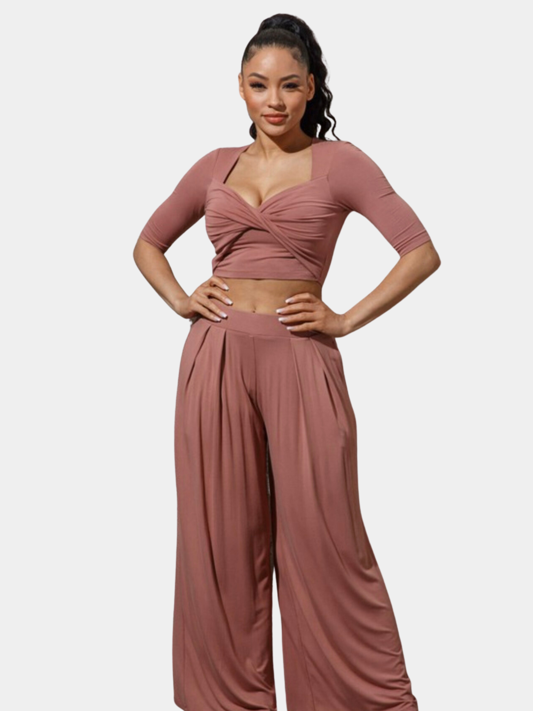 Jersey Crop Top w/Wide Leg Pants