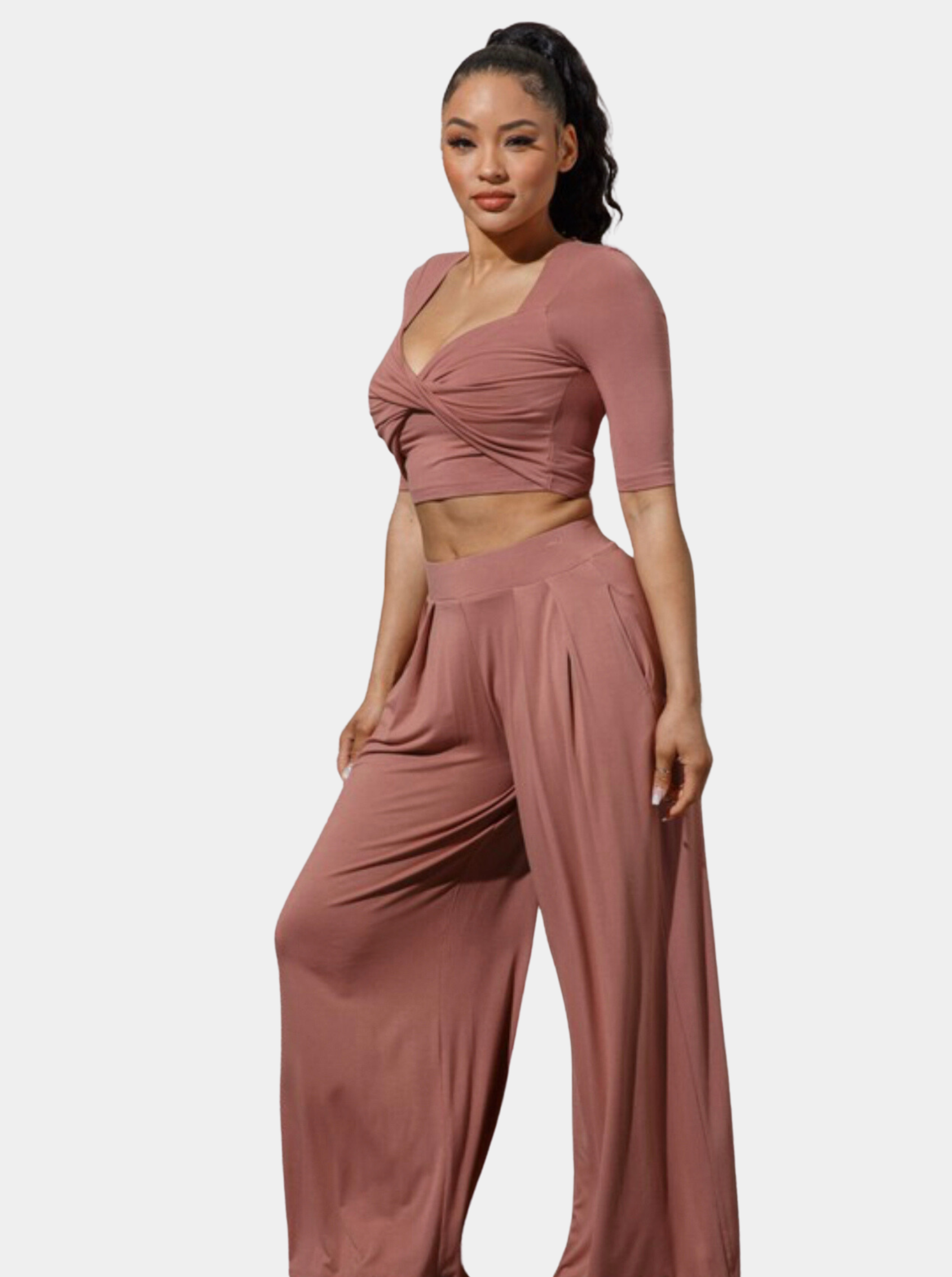 Jersey Crop Top w/Wide Leg Pants