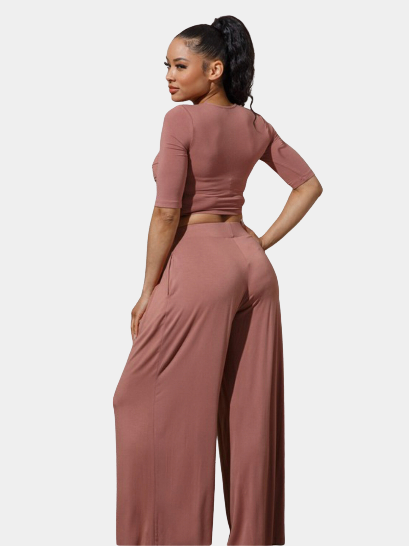 Jersey Crop Top w/Wide Leg Pants