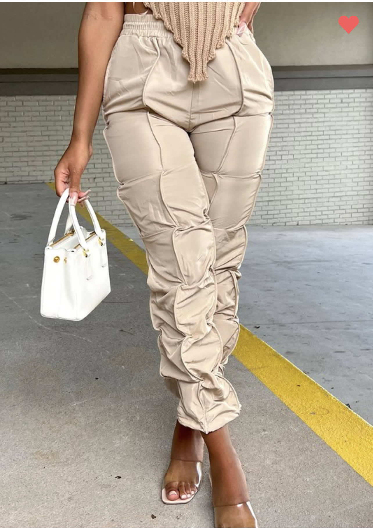 Tan Ruched Parachute Pants