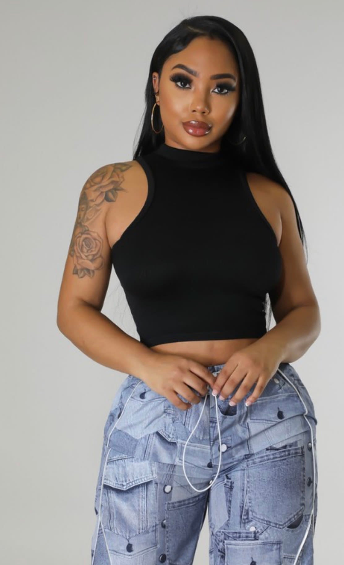 Mockneck Sleeveless Crop Top