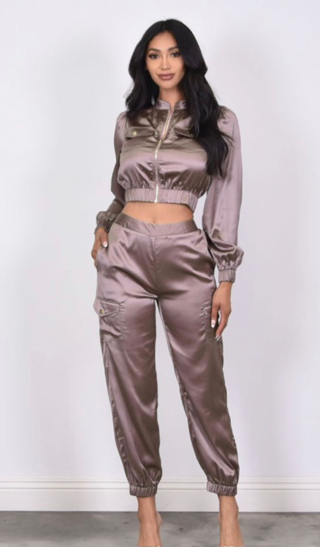 Satin Long Sleeve Jacket w/Pants